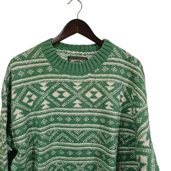 American Eagle Fair Isle Nordic Knit Sweater Green and White Size L - Picture 6 of 6